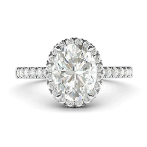 Oval Cut Moissanite Pave Sterling Silver Engagement Ring