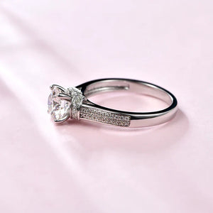 Round Moissanite Four Prong Side Stone Promise Engagement Ring