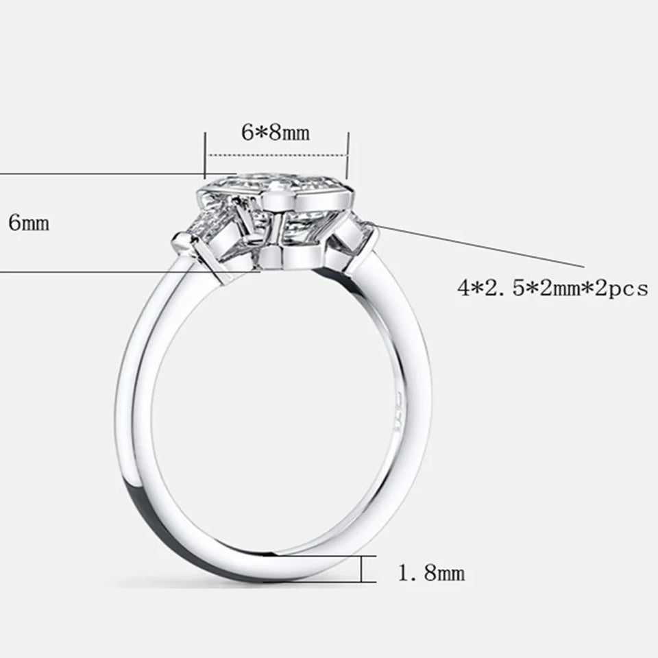 Three Stone Emerald Cut Moissanite Bezel Engagement Ring