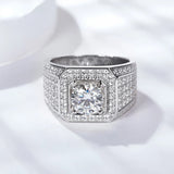 Round Moissanite Fashion Sterling Silver Wedding Ring For Men