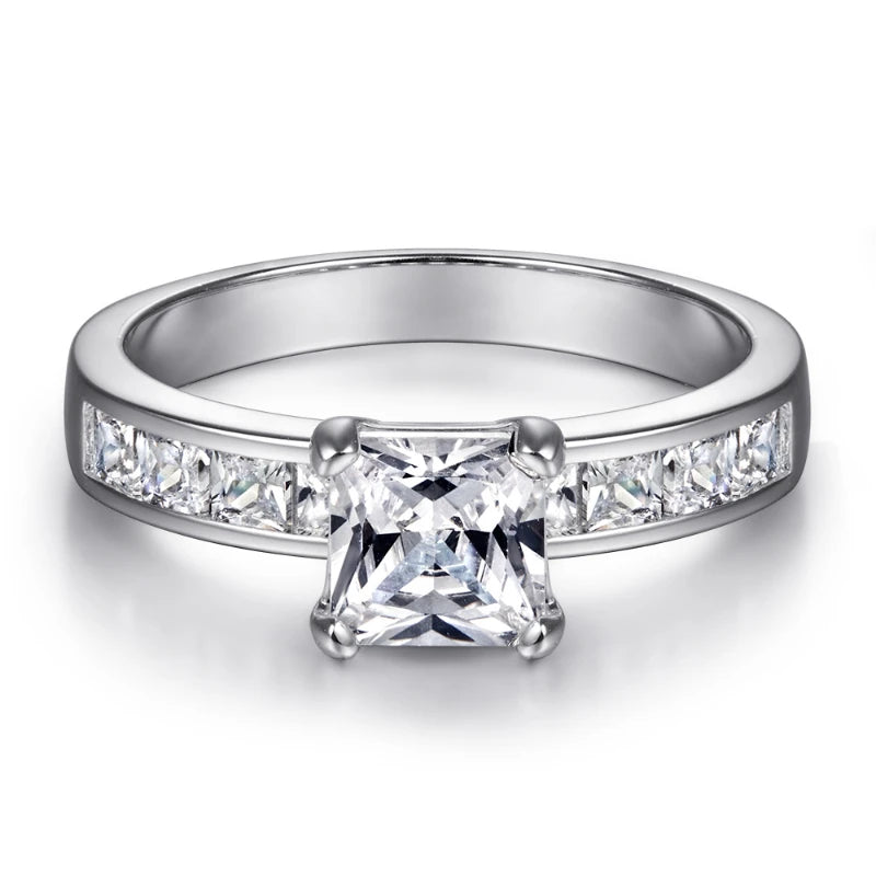 Moissanite Princess Cut Chanel Set Sterling Silver Engagement Ring Set