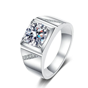 Round Moissanite Sterling Silver Wedding Ring For Men