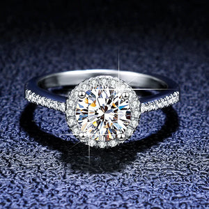 Moissanite Diamond Halo Round Cut Engagement Ring