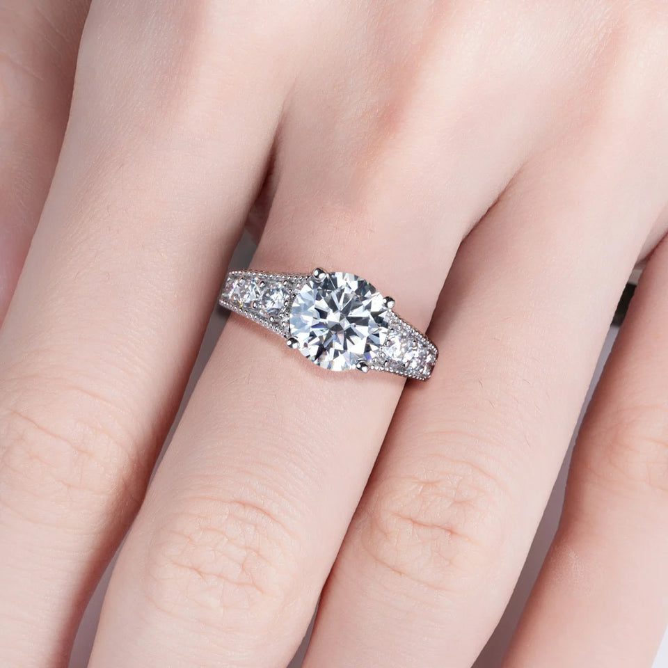 Vintage Moissanite Split Shank Pave Engagement Ring