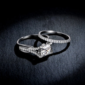 Princess Moissanite Split Shank Pave Bridal Engagement Ring Set