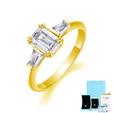 Three Stone Emerald-Cut Moissanite Engagement Ring