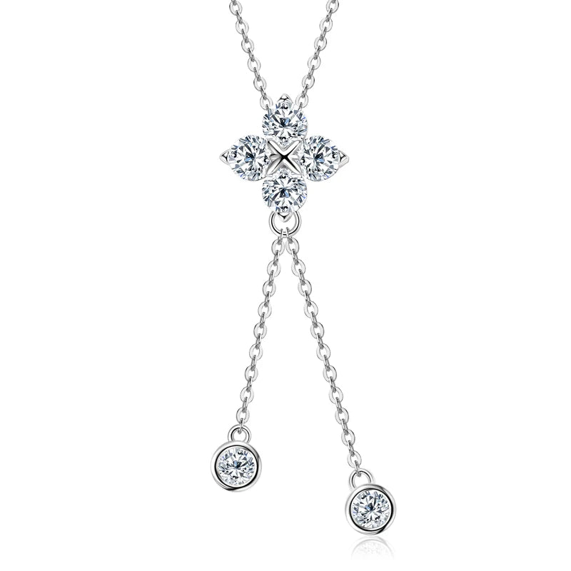 Real Moissanite Light Tasel Sterling Silver Necklace