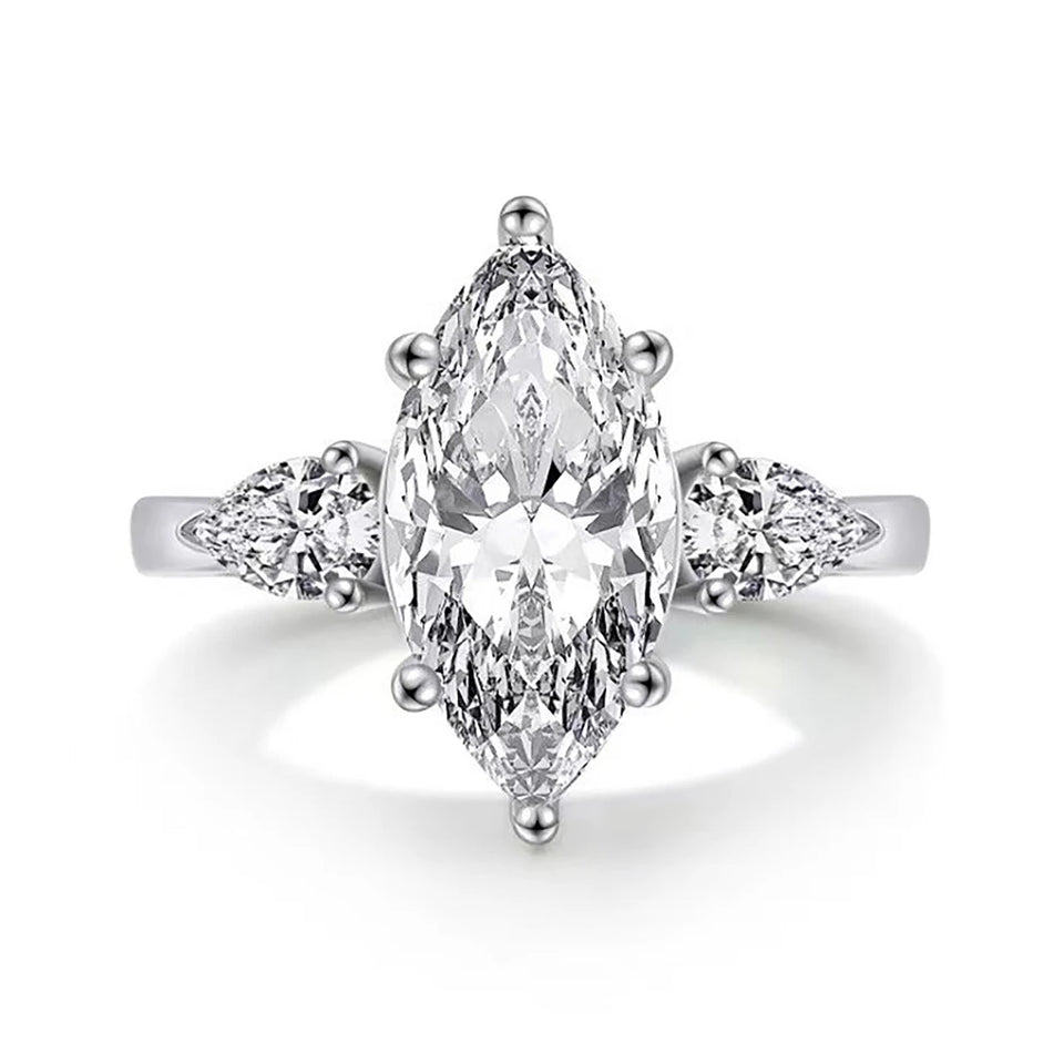 Three Stone Marquise-Cut Moissanite Pear-Cut Side Stone Engagement Ring