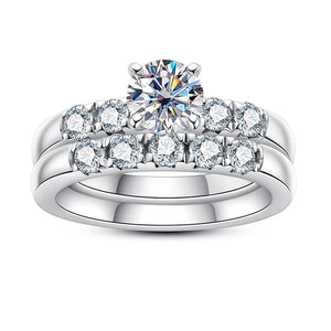 Bar Set Moissanite Accents Bridal Engagement Ring Set