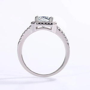 Halo Cushion Cut Moissanite Split Shank Pave Engagement Ring