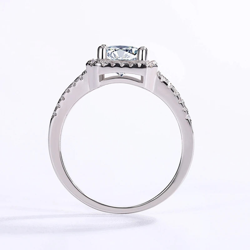 Halo Cushion Cut Moissanite Split Shank Pave Engagement Ring