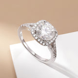 Round Moissanite Split Shank Halo Pave Engagement Ring