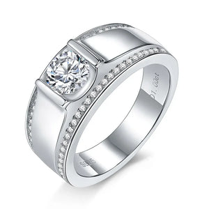 Round Moissanite Sterling Silver Wedding Ring For Men