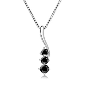 White & Black Real Moissanite Three Stone Sterling Silver Necklace