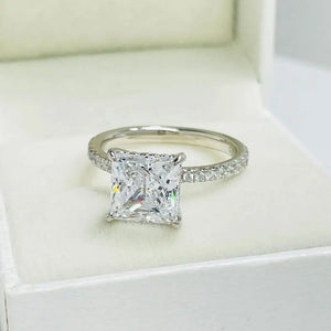 Cathedral Princess Cut Moissanite Pave Engagement Ring