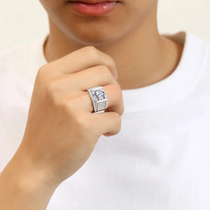 Fashion Round Moissanite Side Stone Sterling Silver Ring For Men