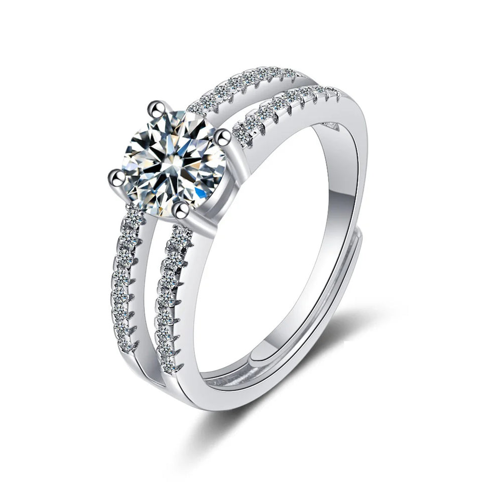 Double Pave Round Moissanite Wide Band Engagement Ring