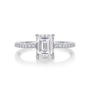 Emerald Cut Moissanite Pave Sterling Silver Engagement Ring