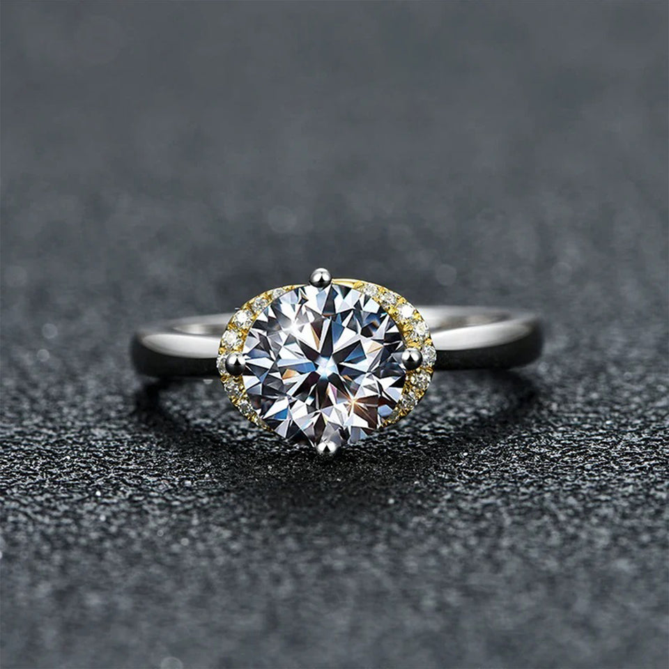 Moissanite Luxury Two Tone Halo Sterling Silver Ring