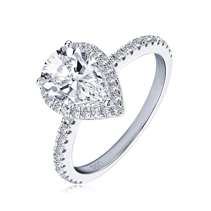 Halo Pear Moissanite Triple Row Pave Engagement Ring