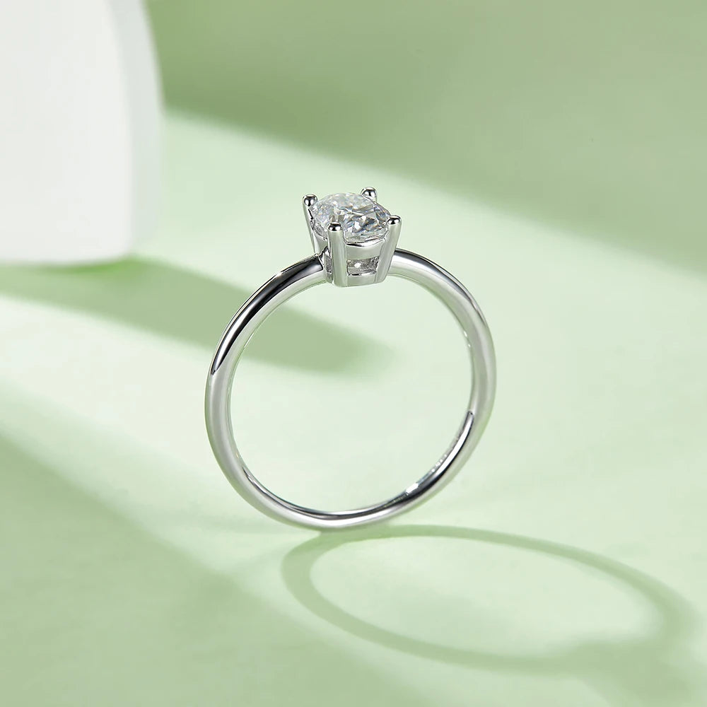 Classic Solitaire Oval Moissanite Four Prong Polish Engagement Ring