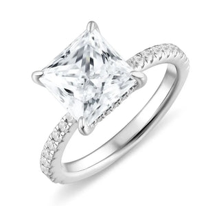 Cathedral Princess Cut Moissanite Pave Engagement Ring