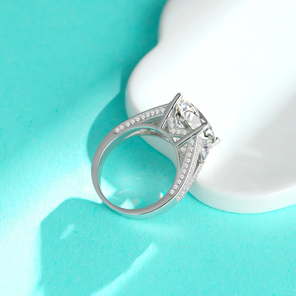 Chevron Round Moissanite Scroll Pave Engagement Ring