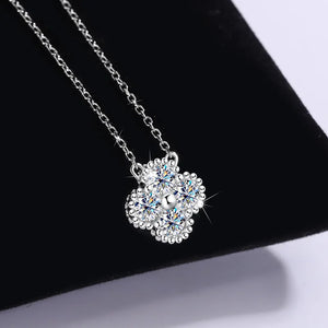 Real Moissanite Lucky Clover Sterling Silver Necklace