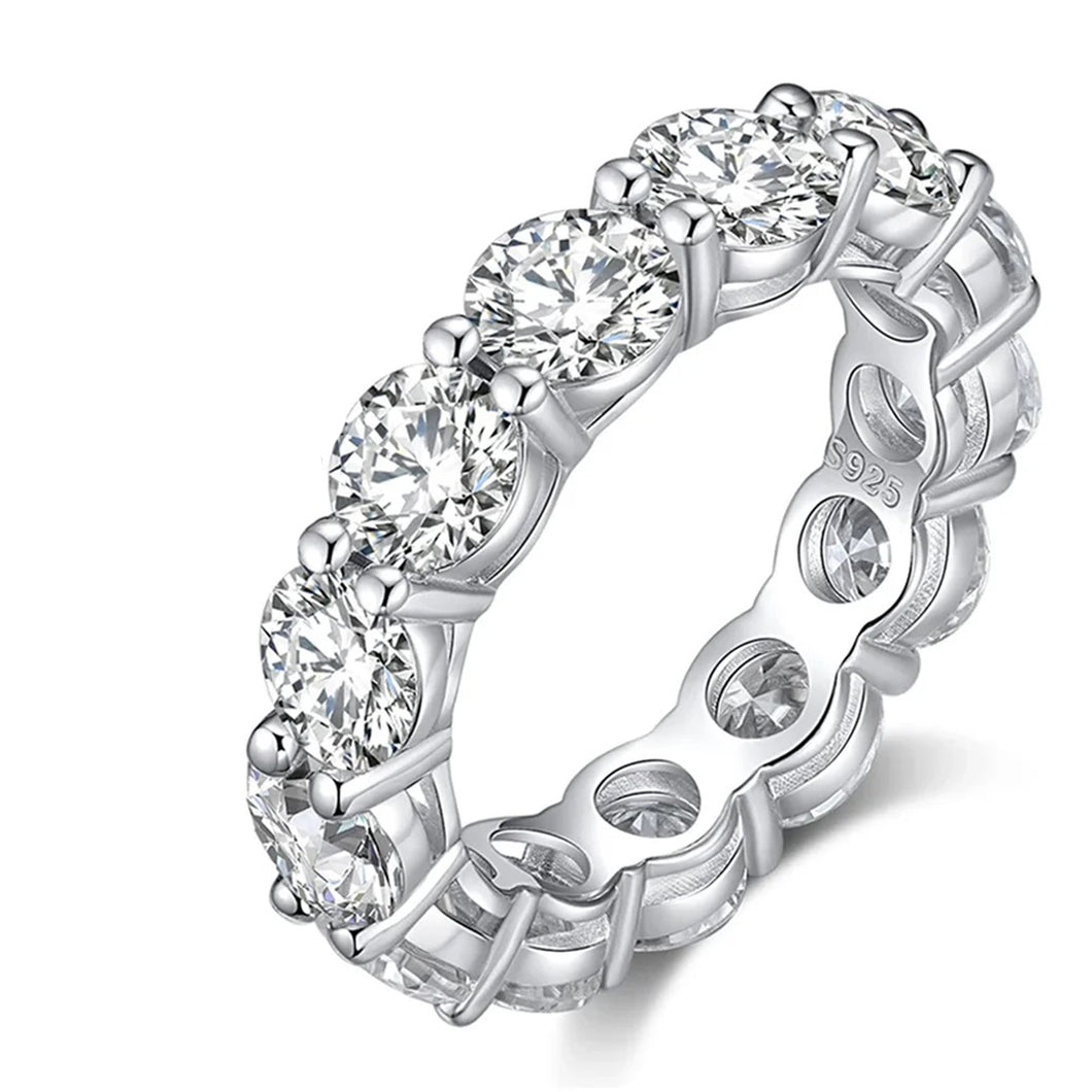 Round Moissanite Sterling Silver Wedding Band Eternity Ring