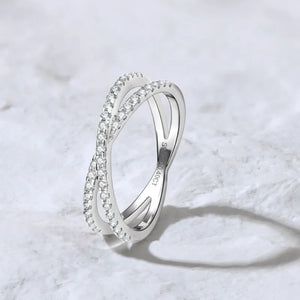 Criss-Cross Moissanite Pave Half Eternity Wedding Band Ring In Sterling Silver