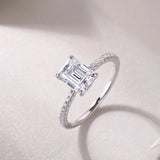 Emerald Cut Moissanite Pave Sterling Silver Engagement Ring