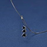 White & Black Real Moissanite Three Stone Sterling Silver Necklace