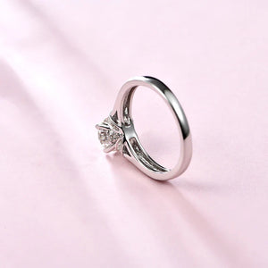 Round Moissanite Four Prong Side Stone Promise Engagement Ring