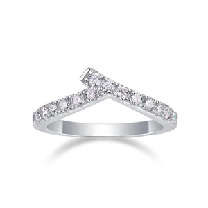 Cross V-Shaped Moissanite Half Eternity Sterling Silver Wedding Band Stackable Ring