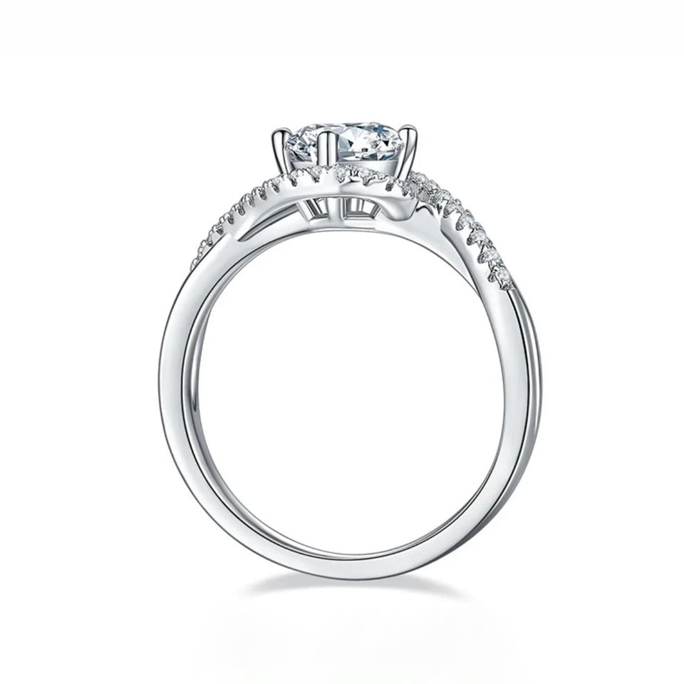 Angel Eye Halo Moissanite Twisted Pave Engagement Ring