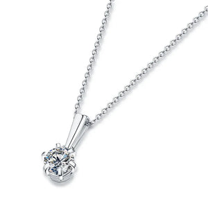 Real Moissanite Six Prong Solitaire Sterling Silver Necklace