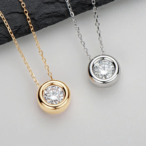 Real Moissanite Round Bezel Sterling Silver Necklace