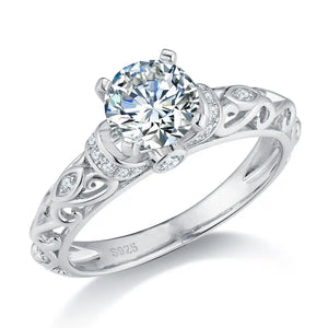 Vintage Scroll And Milgrain Round Moissanite Engagement Ring