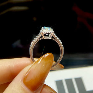 Halo Emerald Cut Moissanite Pave Engagement Ring