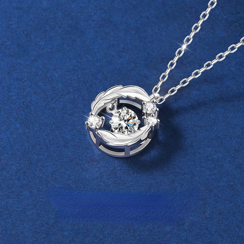 Real Sparkling Moissanite Feather Sterling Silver Necklace