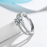 Double Pave Round Moissanite Wide Band Engagement Ring