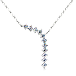 Real Moissanite Curved Bar Sterling Silver Necklace