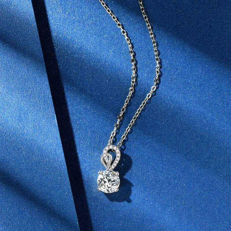 Real Moissanite Heart and Solitaire Sterling Silver Necklace