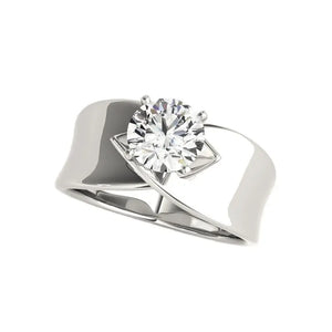 Solitaire Round Moissanite Concave Wide Band Engagement Ring