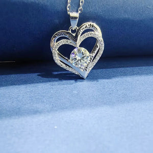 Real Moissanite Double Heart  Sterling Silver Necklace