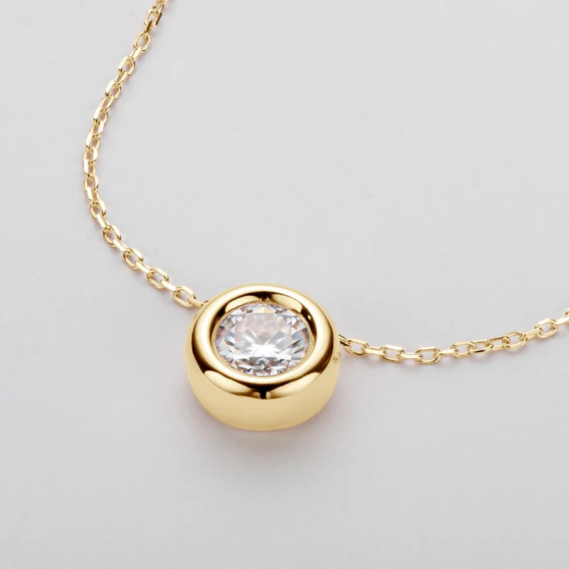 Real Moissanite Round Bezel Sterling Silver Necklace