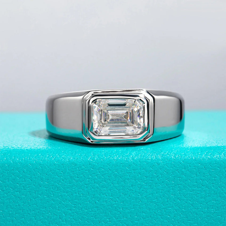 Emerald-Cut Moissanite Sterling Silver Wedding Ring For Men