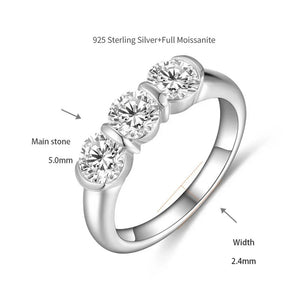 Three Stone Moissanite Half Bezel Engagement Ring