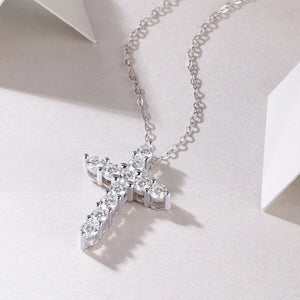 Real Moissanite Cross Sterling Silver Necklace