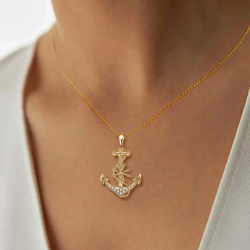 Real Moissanite Anchor Sterling Silver Necklace